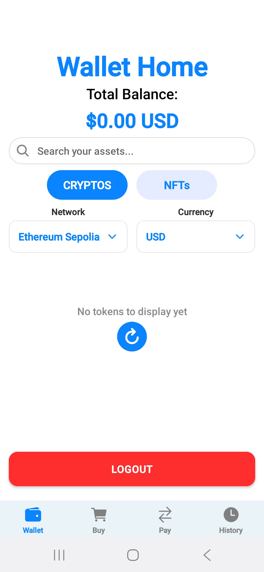 Crypto Pal wallet home screen